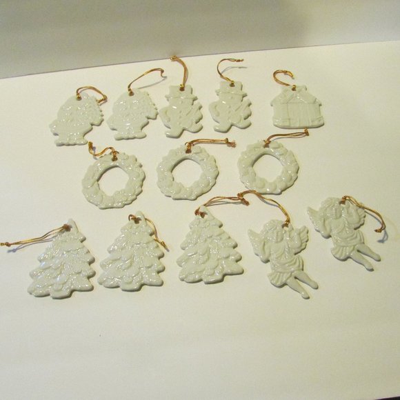 lot of 13 vintage white ornaments Santa Snowman Christmas Tree  Wreath Angel - Picture 1 of 8